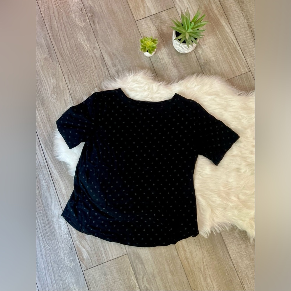 LOFT | Black Polka Dot Relaxed Fitted  Women's Short Sleeve Shirt Top (L)
